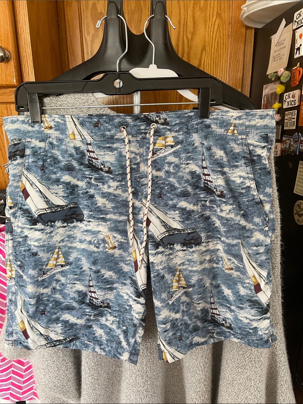 J. Crew Blue Sailboat Print Swim Shorts trunk Econyl Nylon Medium